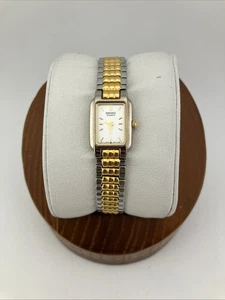 Vtg Seiko Ladies 15mm Watch Two-Tone Tank Silver Dial Stretch 1N00-5A99 - RUNS - Picture 1 of 19