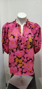 Rose + Olive V-Neck Puff Sleeve Top Women's Medium Floral Print Blouse NWT  - Picture 1 of 8