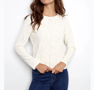 TOP MANGA LARGA TERCIOPELO SUNDANCE M MARFIL SENTIDOS DELICADOS FLORAL FORRADO QUEMADO Foto 1 de 4