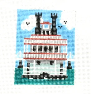 NEEDLE NOLA  New Orleans River Boat Ornament Handpainted Needlepoint Canvas - Picture 1 of 1