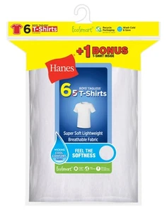 Hanes Boys' EcoSmart Crewneck Undershirt 6-Pk (Includes 1 Free Bonus Undershirt) - Picture 1 of 1