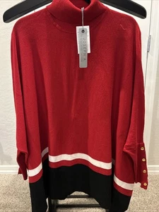 Joseph A Colorblock rot schwarz Poncho Tunika Pullover Gr. Small neu mit Etikett - Bild 1 von 8