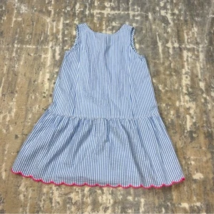 Crewcuts by J. Crew Blue White Striped Cotton Seersucker Sundress Size 7 - Picture 1 of 6