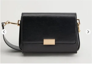 Elegant Black Leather Crossbody Bag with Gold Accents New No Tags - Picture 1 of 13