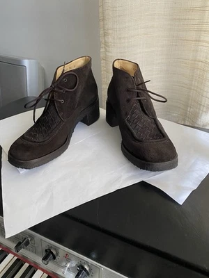 BOTTEGA VENETTA Marrón Gamuza Cuero Tacones Zapatos de salón Botines 36-6 Tacones con cordones Foto 1 de 4