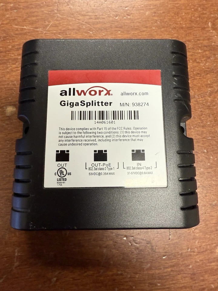 Allworx Giga Splitter 938274 Power Over Ethernet POE Tested VGUC - Image 1 of 4