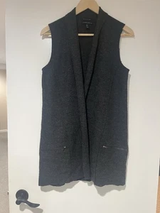 Tahari 100% extrafeine Merinowolle Weste ärmellos lang dunkelgrau Damen Größe S - Bild 1 von 4