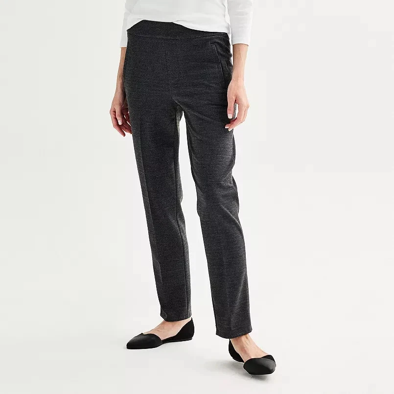 Croft & Barrow Petite Womens Ponte Pants Black Textured Classic Straight PXS NWT - Image 1 of 4
