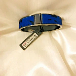 VINCE CAMUTO DARK BLUE GENUINE LEATHER CUFF HINGED BRACELET - Picture 1 of 5