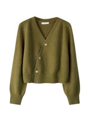 Skew Button Cardigan V-neck Sweater Women Knitted Long Sleeve Tops Korean Loose - Image 1 of 3