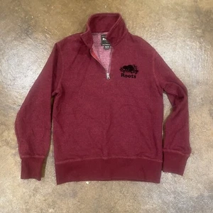 ROOTS Red Maroon 1/4-Zip Collared Pullover Mens XS Cotton Blend Sweater - Picture 1 of 8