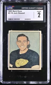 1951 Berk Ross #2-16 Jack Stewart Detroit Red Wings - CGC 2 buono - Foto 1 di 2