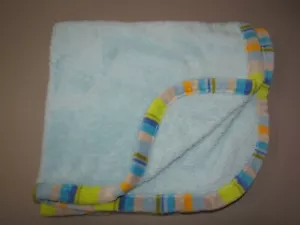 Blankets & and Beyond Baby Boy Blue Orange Green Stripe Edge Trim Lovey Fleece - Picture 1 of 6
