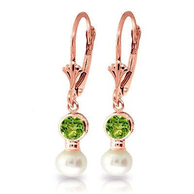 5.2 Carat 14K Solid Rose Gold Leverback Earrings pearl Peridot - Image 1 of 4