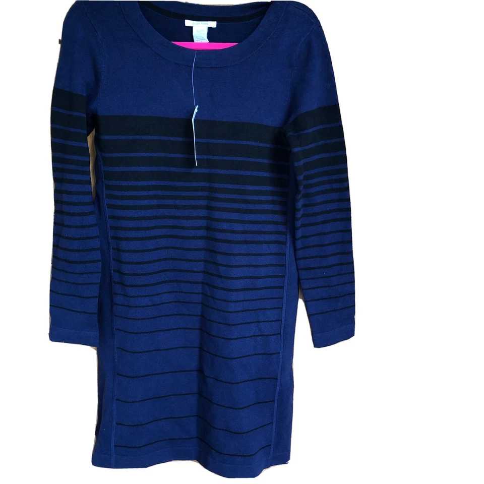 VESTIDO DE PUNTO JOAN VASS Azul Marino NEGRO A RAYAS TALLA 1 MEZCLA DE ALGODÓN Medianoche $278 Foto 1 de 4