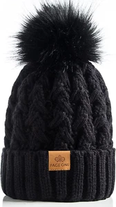 Womens Winter Ribbed Beanie Crossed Cap Chunky Cable Knit Pompom Soft Warm Hat - Picture 1 of 6