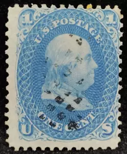 MATT'S STAMPS US SCOTT #63a BENJAMIN FRANKLIN 1-CENT ULTRAMARINE, USED, CV$850 - Picture 1 of 3