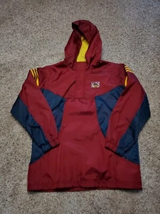 Vintage Adidas Windbreaker Jacket Medium Boys Burgundy Nylon Hooded Pullover 90s - Picture 1 of 11