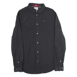 TOMMY HILFIGER Slim Fit Mens Plain Shirt Black Long Sleeve L - Picture 1 of 6
