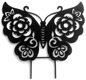 Floral Butterfly Garden Stake Black Iron Metal Planter Decor Plant Support 14x10