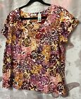 Liz & Co Womens Top 1X Multicolor Short Sleeve Round Neck  Casual Pullover