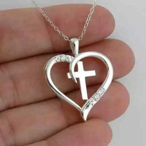 0.20Ct Round Cut Lab Created Diamond Heart Women's Pendant 14K White Gold Plated - Picture 1 of 3