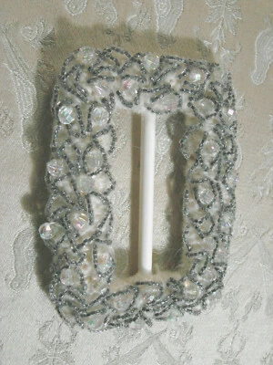 Vintage 60s Belt Buckle Large 3x4" Beaded Ivory Knit Beads GC Glam - Image 1 of 4