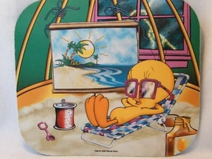 Warner Bros 1998 . Tweety Bird Beach Scene Mouse Pad . Sand, Lounge Chair & Sun! - Picture 1 of 7