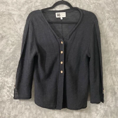 Cárdigan Habitat Mezcla Lino Manga Larga Abotonable Mujer’s M Negro Minimalista Foto 1 de 4