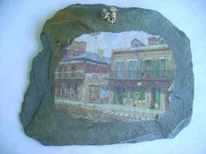 Beautiful hand painted slate wall hanger city street. - Picture 1 of 12