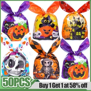 50X Halloween Cellophane Treat Bags Sweet Biscuit Cookie Candy Party Favor Gift - Picture 1 of 24