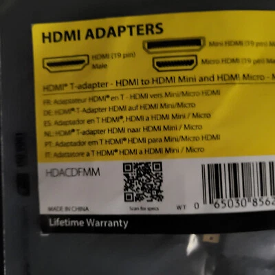 STARTECH HDACDFMM HDMI T-ADAPTER HDMI TO HDMI MINI AND HDMI MICRO M/M - Image 1 of 3