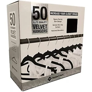 Member's Mark Elite-Quality Black Velvet Hangers with Chrome Hooks (Pack of 50) - Picture 1 of 4
