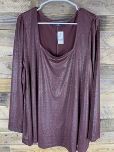 Lane Bryant Womens Plus Sz 22/24 Purple Shimmer Square Neck Long Sleeve Top - Picture 1 of 12