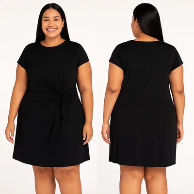 NWT Nicole Miller Women’s Knot Crew Neck Dress – Black – Size 2X - Image 1 of 4