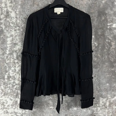 Nicole Miller Talla S Artelier Pom Corbata Semi Transparente Top Negro Manga Larga Foto 1 de 4