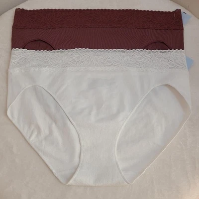 Bali 2pk Seamless Stretch Nylon Lace Waist Classic Bikini Panties Size 2XL - Image 1 of 4