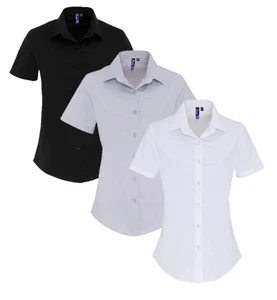 Camicia donna manica corta elasticizzata vestibilità popeline taglie prime: XS - 3XL - Foto 1 di 6