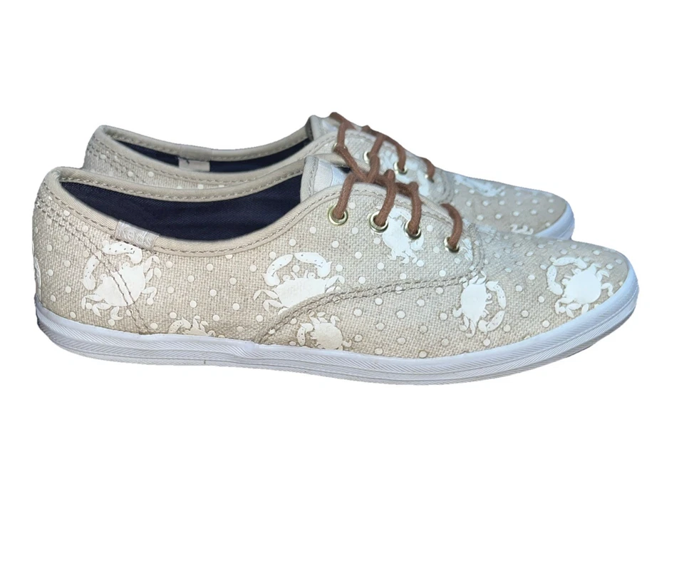 Zapatos KEDS Para Mujer Talla 7 Beige Cuero Parte Superior Baja Estampado Náutico Con Cordones Informales Foto 1 de 4