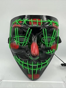LED EDM Glow Mask 3 Modes Wire Light Up Costume Party Black GREEN Halloween - Picture 1 of 8