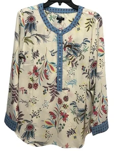 Blusa Camisa Talbots Mujer Plus Talla 2XP Pequeña 2X Azul Rosa Floral Manga Larga - Imagen 1 de 6