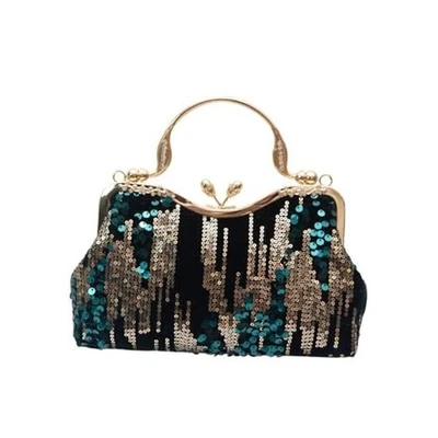 Bolso sin asas vintage de los años 20 para mujer Bolso de noche de terciopelo Lentejuelas brillantes Bolso de mano Verde Foto 1 de 4
