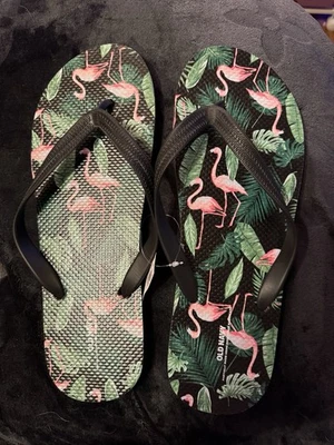 Chanclas de goma negras con estampado de flamenco vintage azul marino antiguo para hombre talla 12-13 Foto 1 de 4