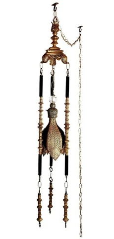 1920s 5ft Hollywood Regency 2 Way Staircase Swag Lamp Gold Leaf Filigree Velvet Cover