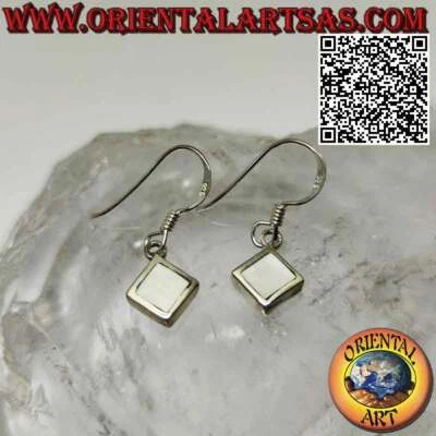 Orecchini Argento 925‰ madreperla quadrata romboidale su montatura liscia - Immagine 1 di 4