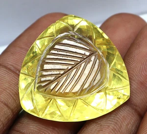 96 Ct Natural Yellow Topaz Loose Certified Carved Stunning Gemstone Trillion Cut - Picture 1 of 7