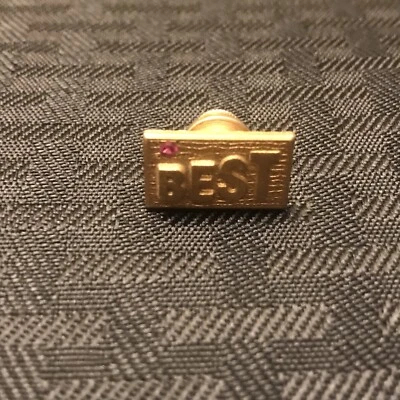 Unbranded Gold Tone "BEST" Small Collectible Pin with Red Ruby Stone No Markings - Image 1 of 4