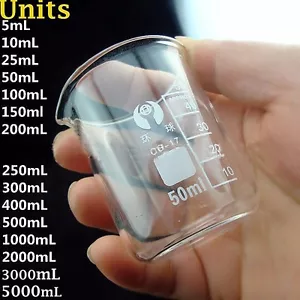 5ML-5000ML Chemistry Laboratory Glassware Beaker Beaker Borosilicate Measuring - Picture 1 of 16