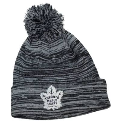 Toronto Maple Leafs NHL Gray & Black Knit Pom Pom Beanie Winter Hat by Fanatics - Image 1 of 2