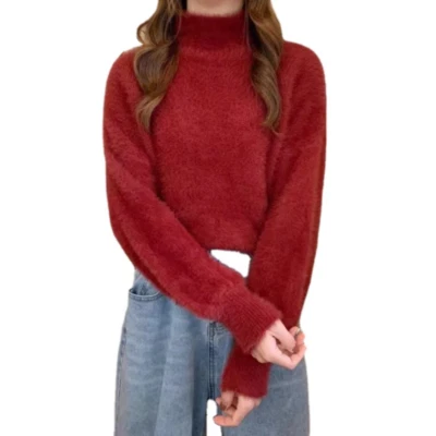 Mohair Damen Pullover Sweatshirt Strick Rollkragen Dicker Warm Flauschig Winter - Bild 1 von 4